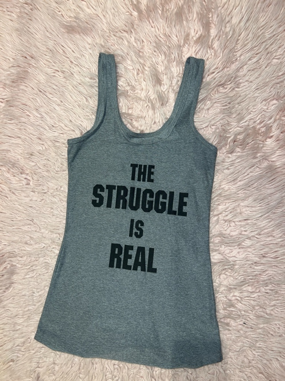 Gray Graphic Tank “The Struggle Is Real” – Size Small